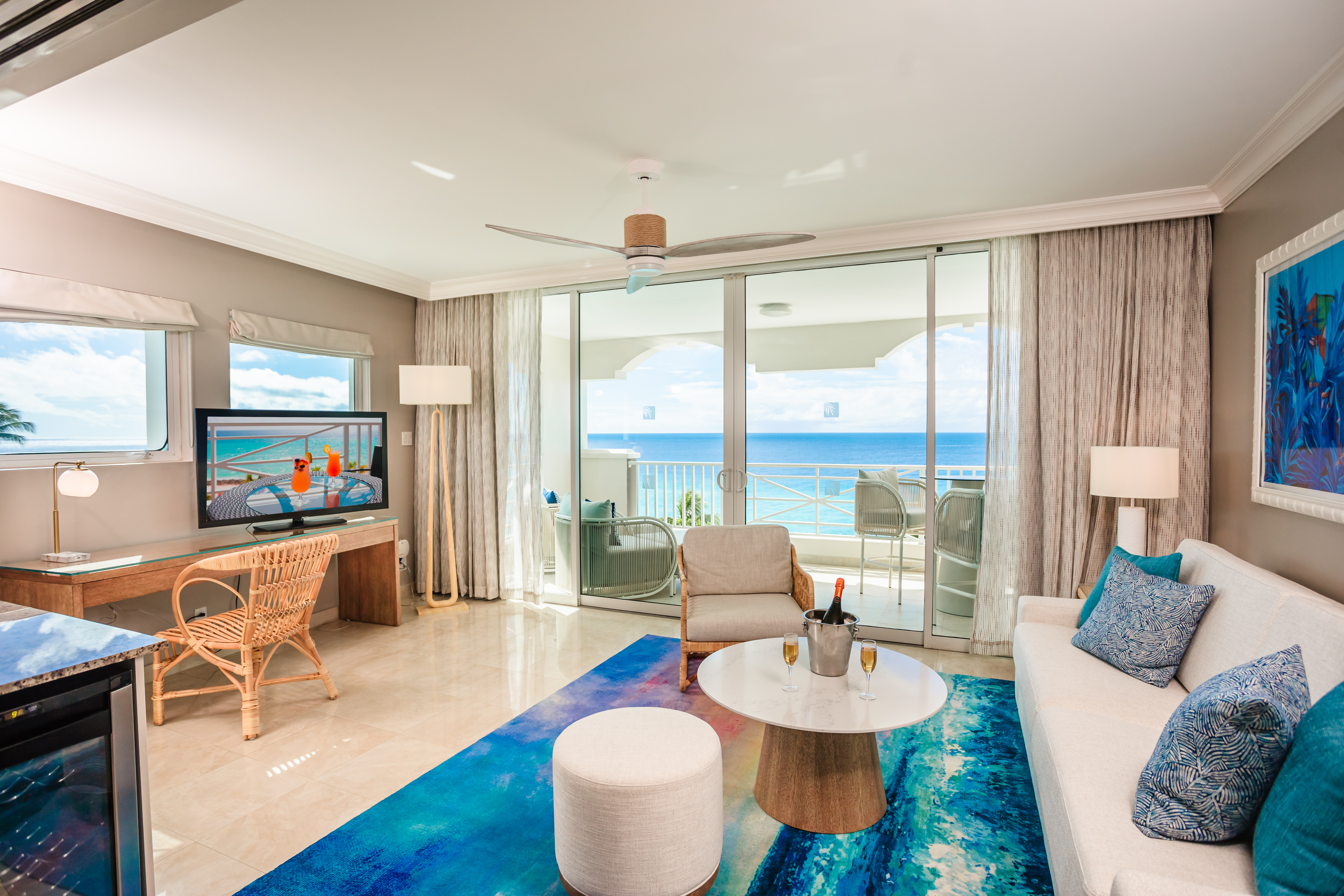 O2 Beach Club Luxury Concierge Two Bedroom Oceanfront Suite Living Room 1